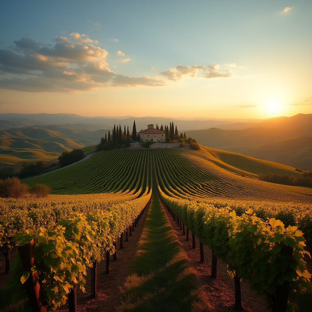 Paesaggio viticolo toscano con filari di vite