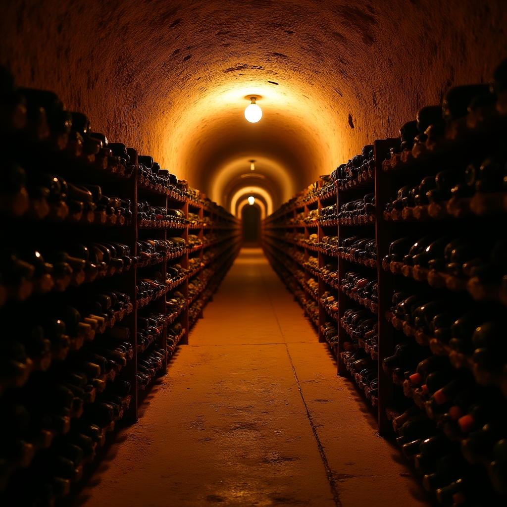 Cantina italiana con bottiglie di vino