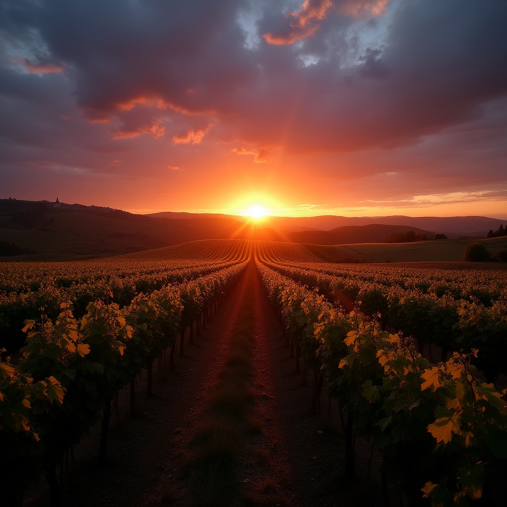 Panorama al tramonto su vigneto italiano